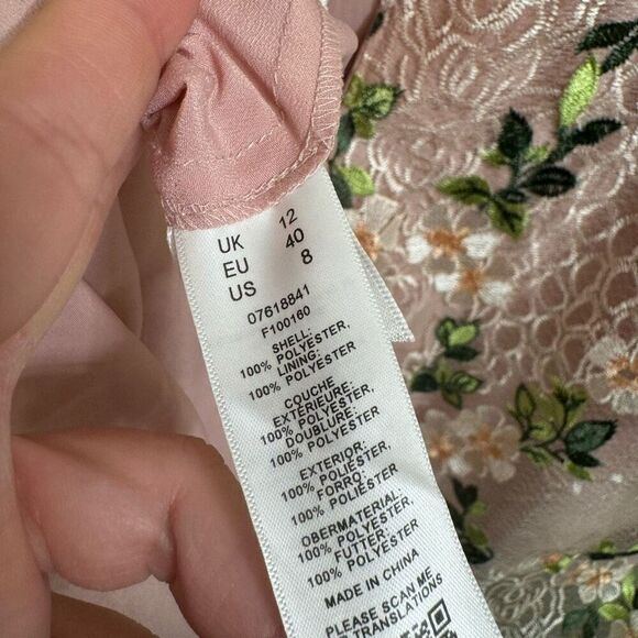 ASOS Pink Green White Embroidered Flower Mini Spring Dress 8 NWT - Picture 7 of 10